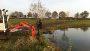 onze zelfgekweekte wilgen staan heerlijk aan het water